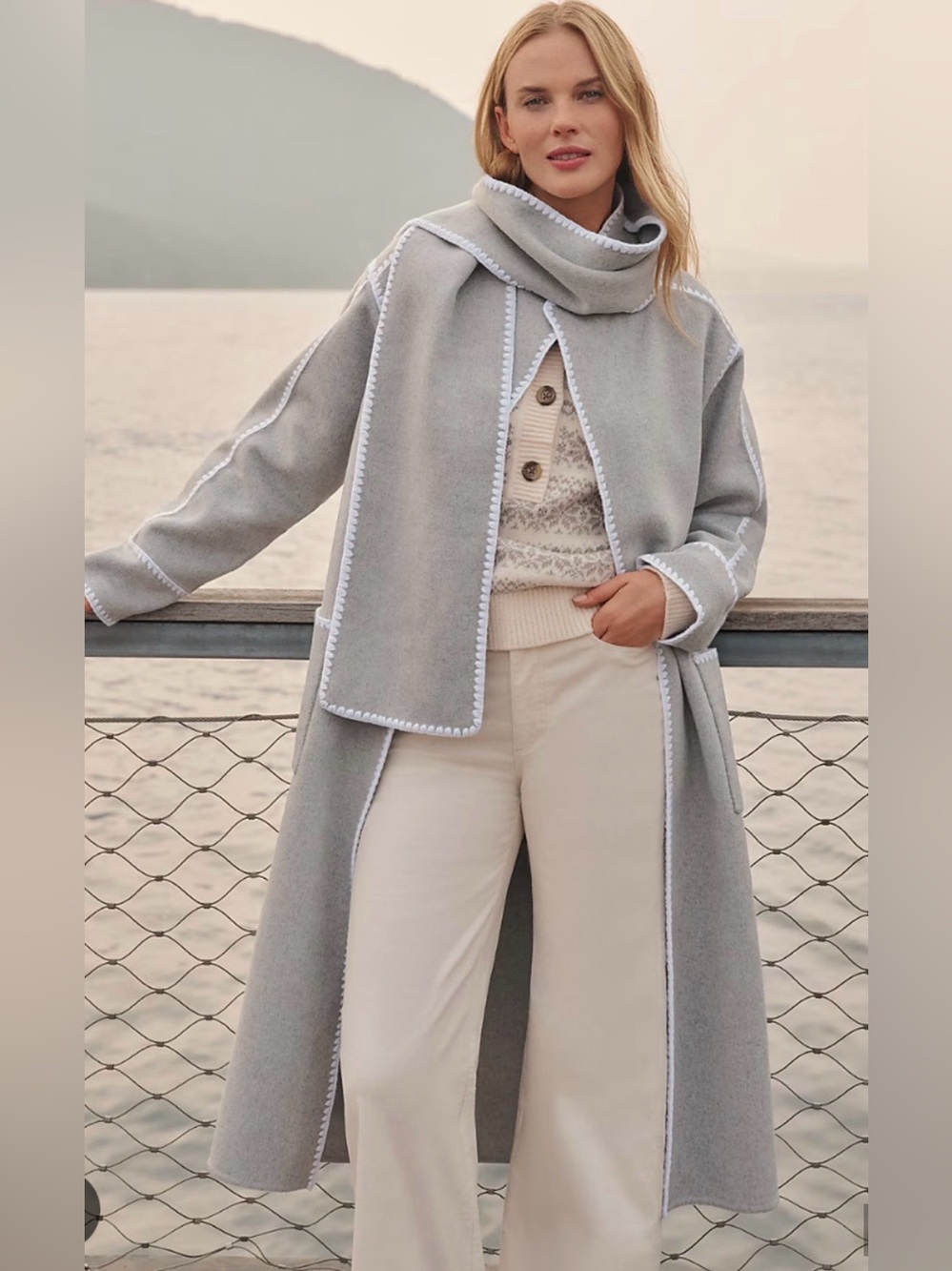 NWT ANN TAYLOR MEDIUM LIGHT HEATHER GREY WEEKEND WRAP SCARF COAT SZ S